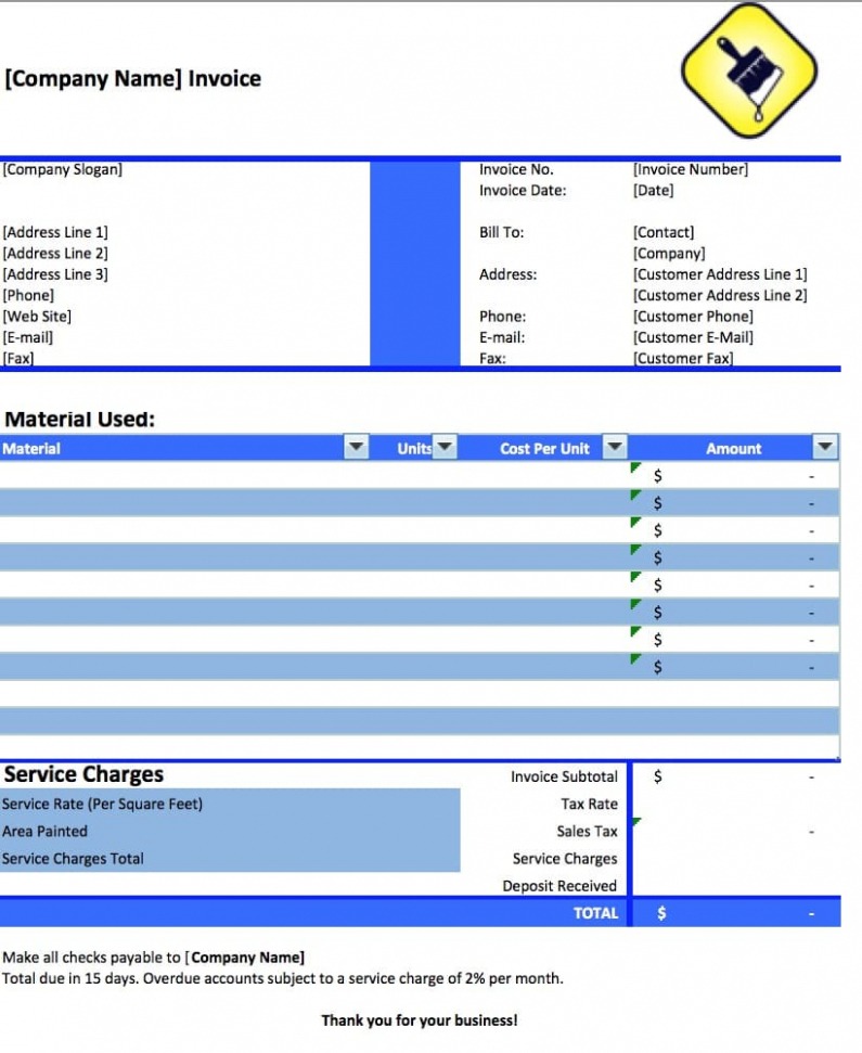 Editable House Painting Invoice Template Sample