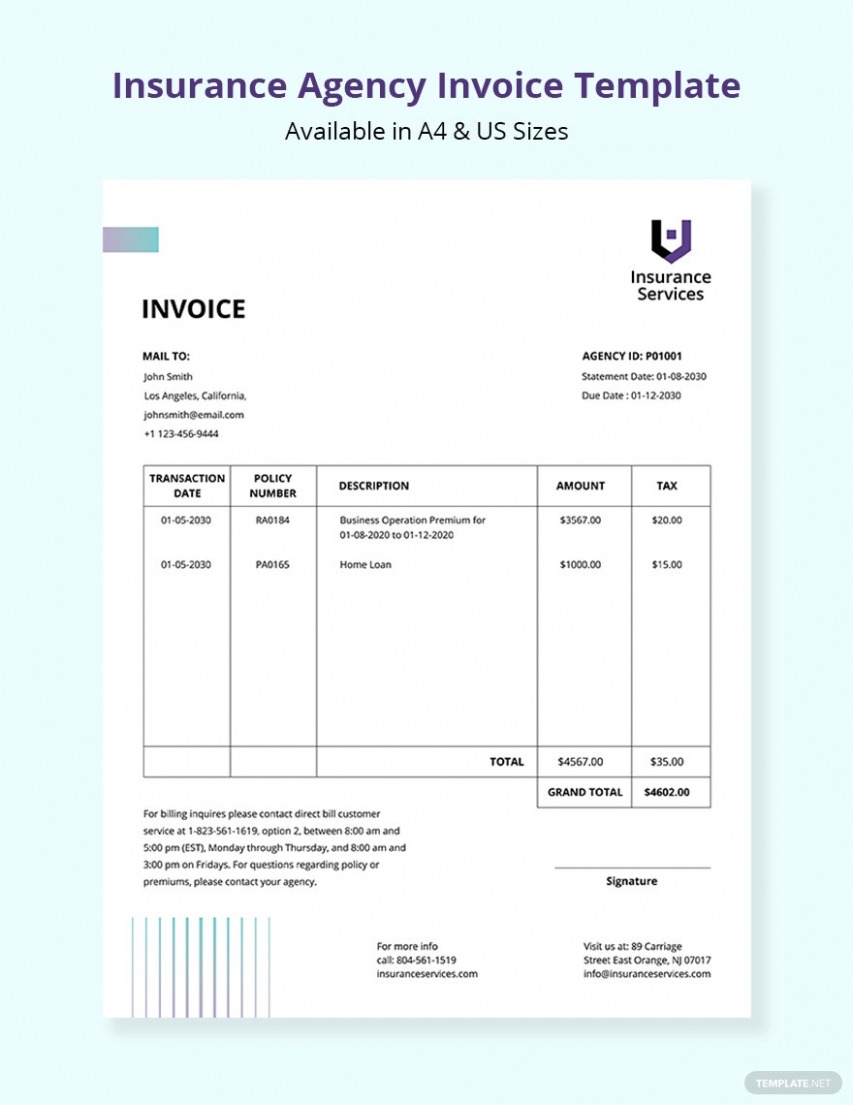 Printable Insurance Claim Invoice Template PPT