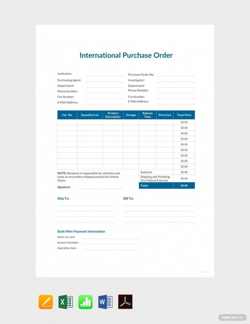Editable International Purchase Order Template CSV