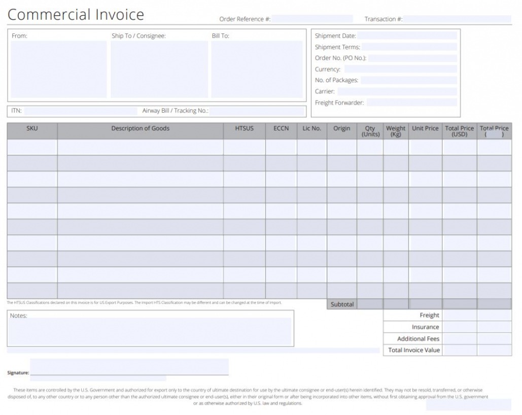 Sample International Shipping Commercial Invoice Template Docs Sample International Shipping Commercial Invoice Template Docs