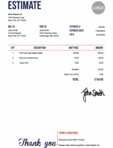 Printable Invoice And Estimate Template Word