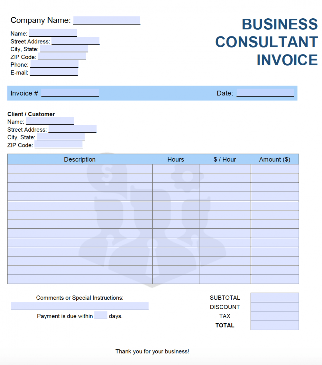 Editable Invoice Template For Consulting Services 