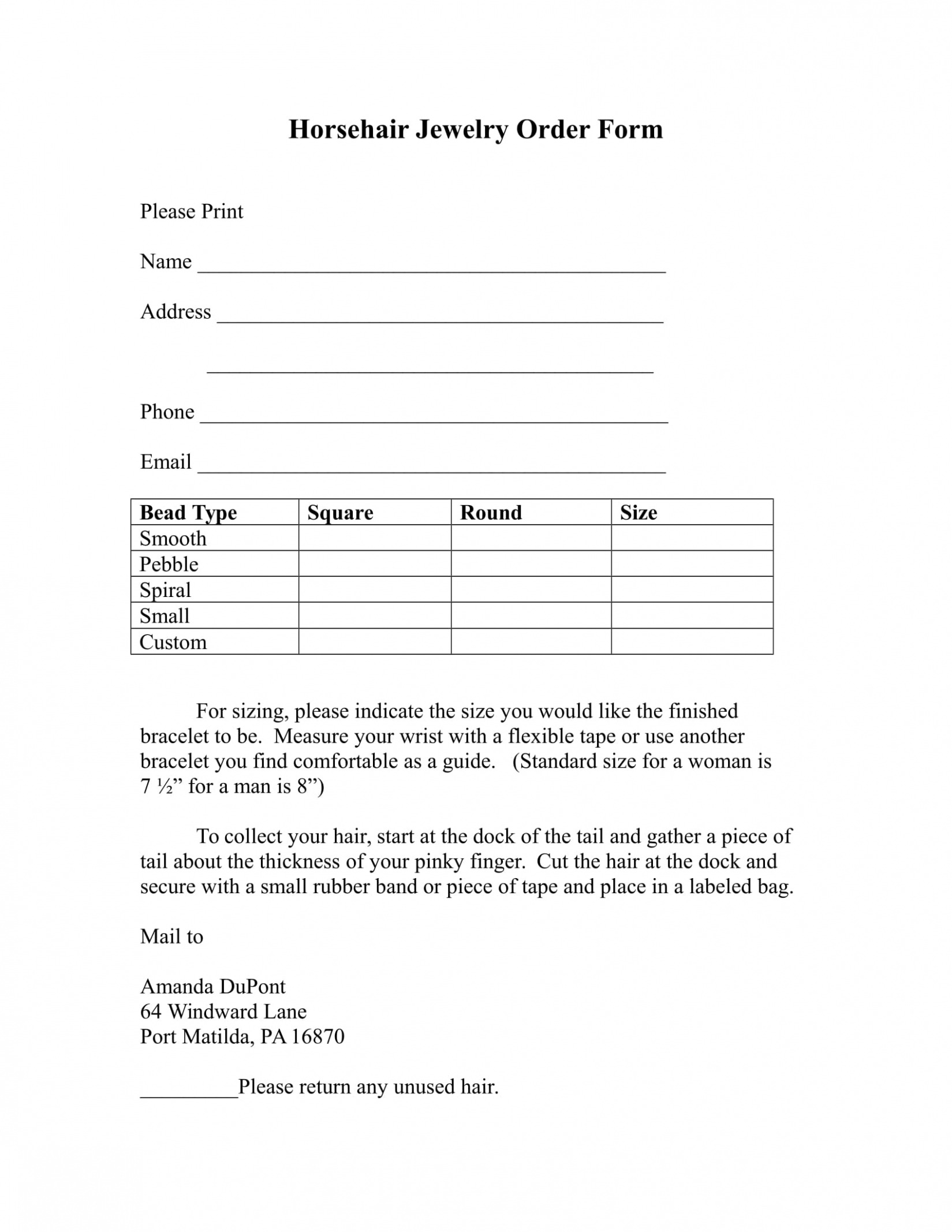 Sample Jewelry Order Form Template CSV Sample Jewelry Order Form Template CSV