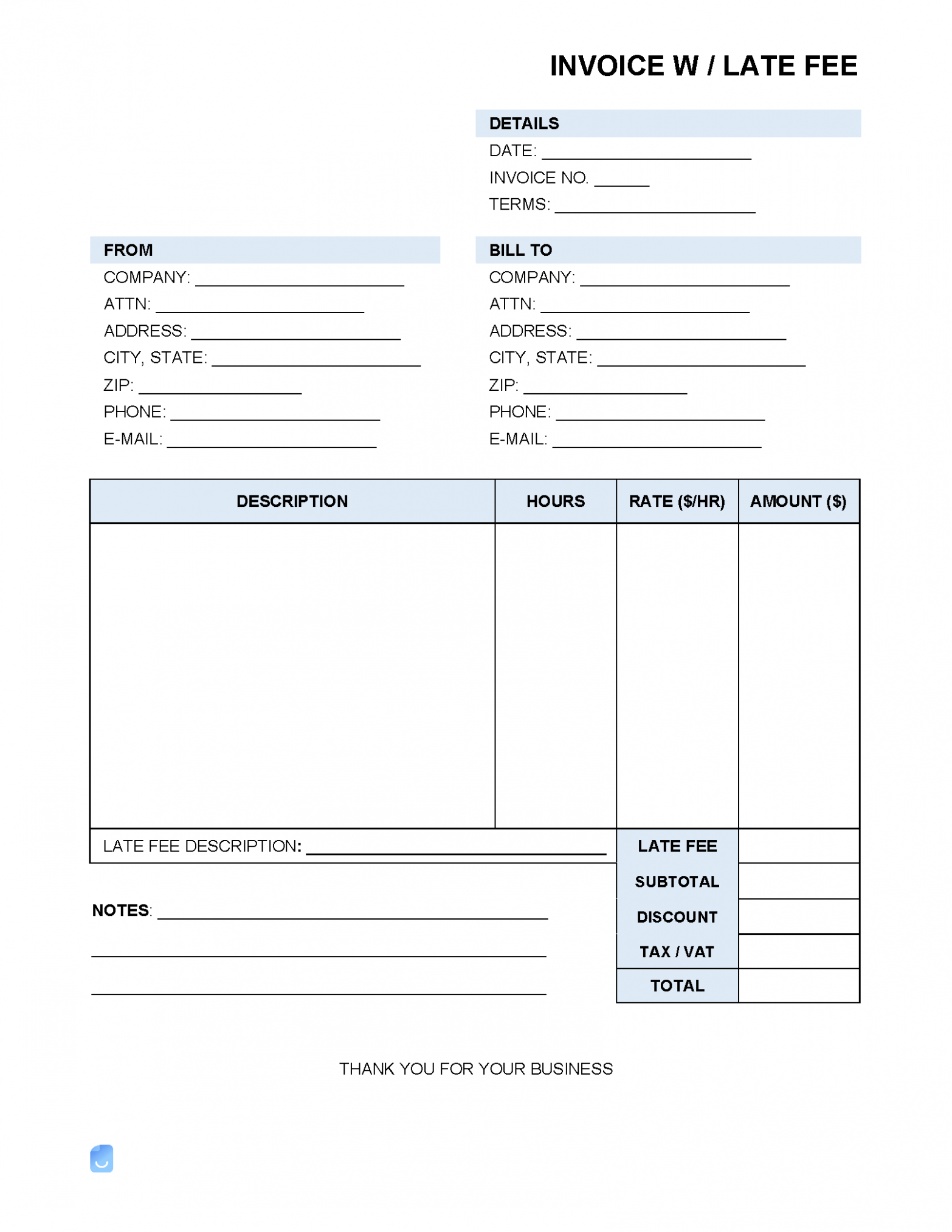Sample Late Payment Invoice Template Doc