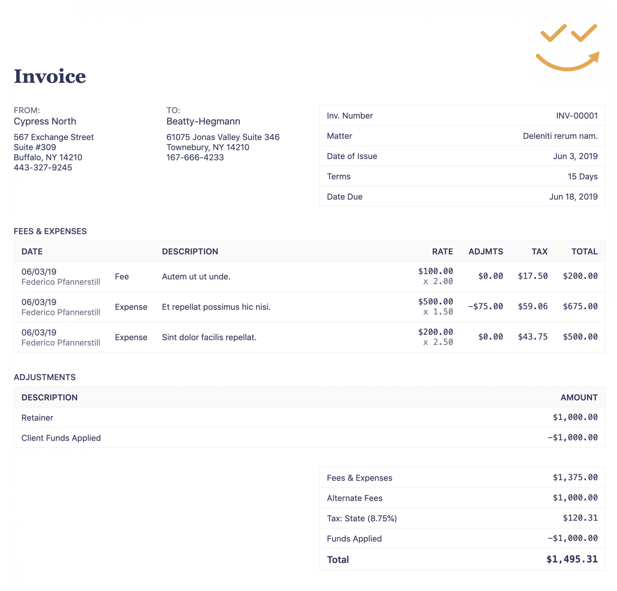 Printable Legal Billing Invoice Template Docs