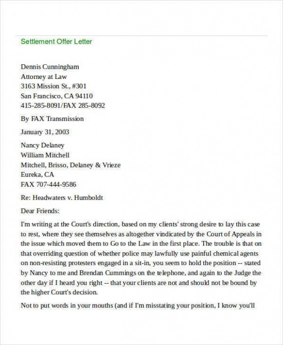 Editable Legal Settlement Offer Letter Template Word