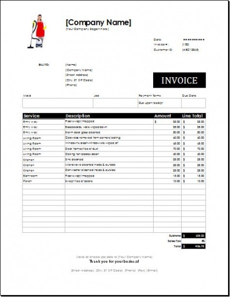 Sample Maid Service Invoice Template PDF