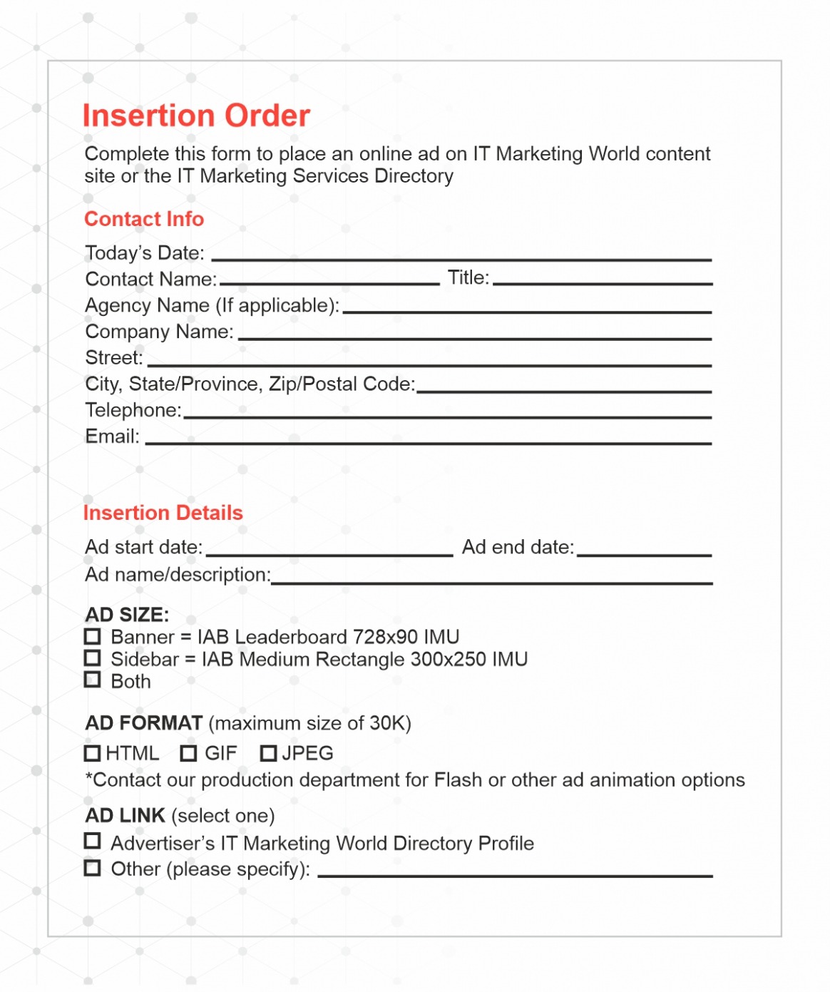 Editable Media Insertion Order Template Doc