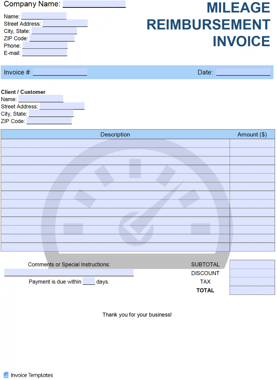 Sample Mileage Invoice Template Docs