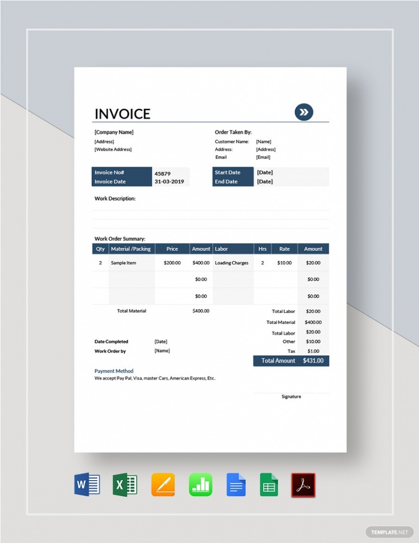 Editable Moving Company Invoice Template PPT