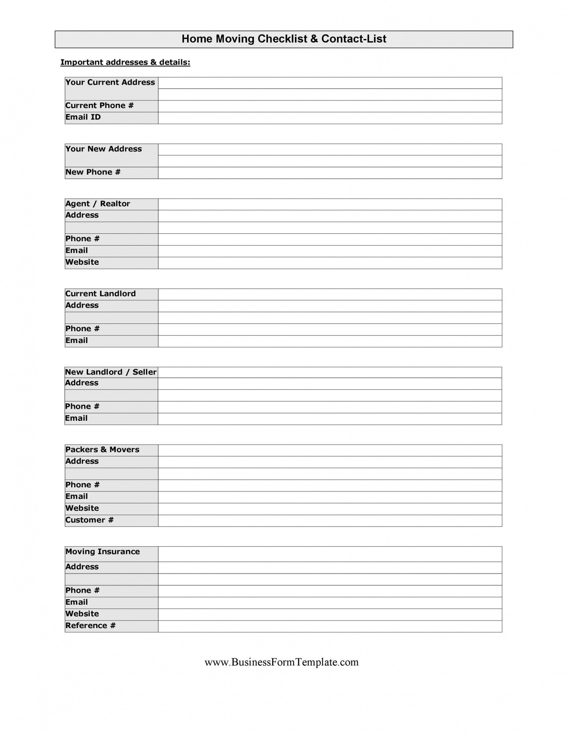 Free Moving Plan Template Word