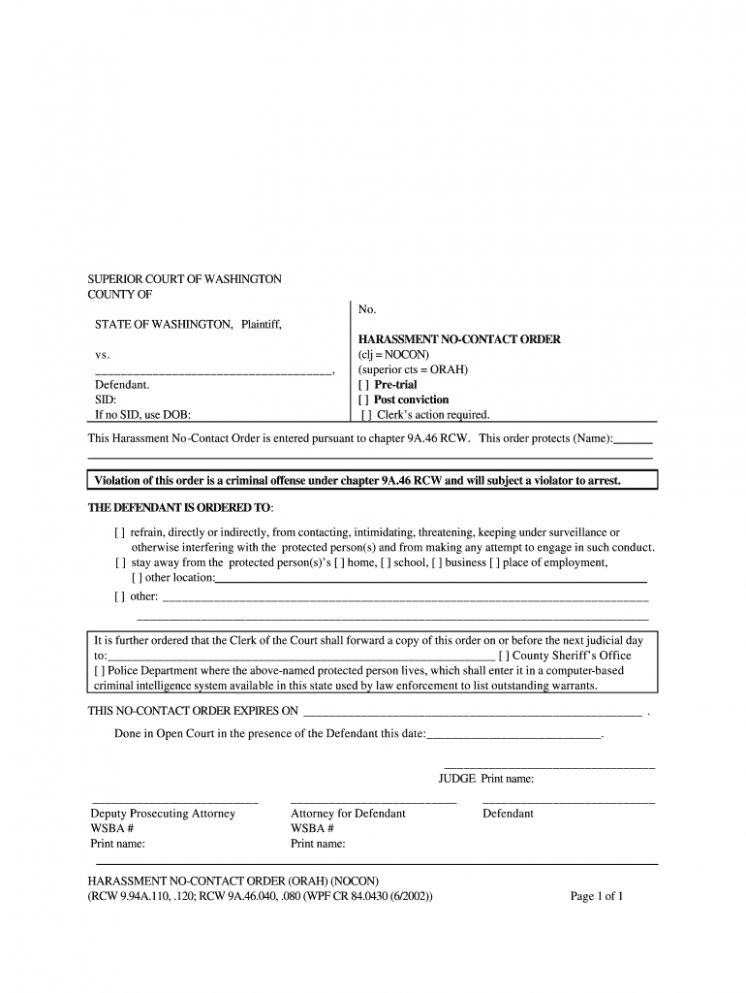 Sample No Contact Order Template PDF