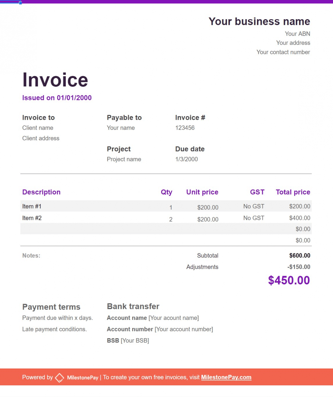 Printable Non Gst Invoice Template PPT