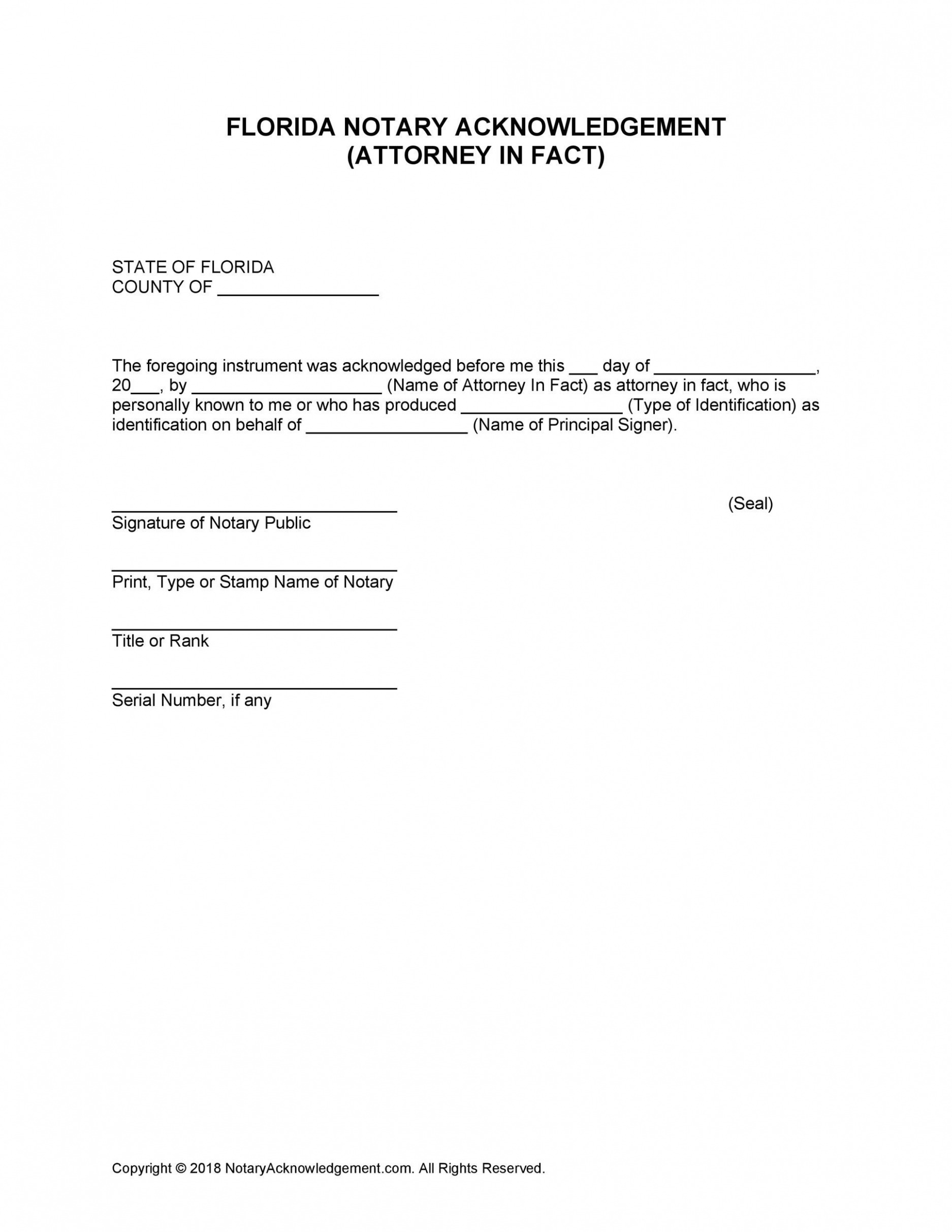 Printable Notary Acknowledgement Template 