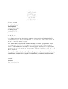 Editable Nurse Resignation Letter Due To New Job Opportunity Excel