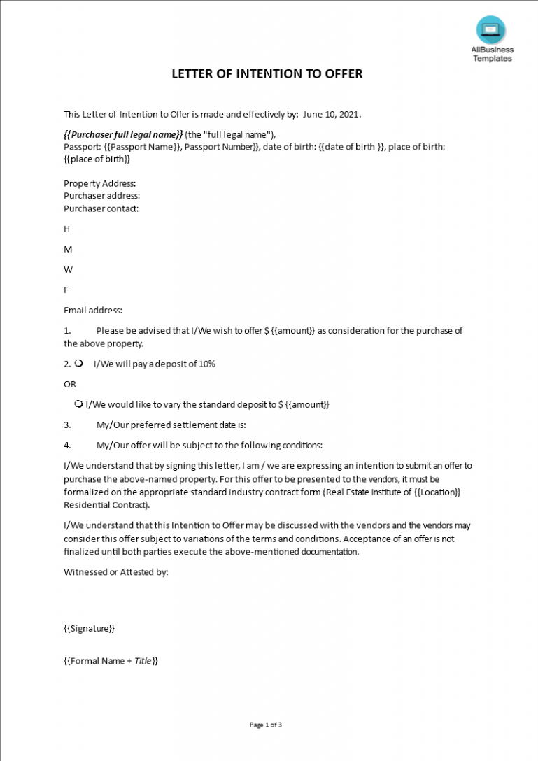 Free Offer Letter House Template Doc