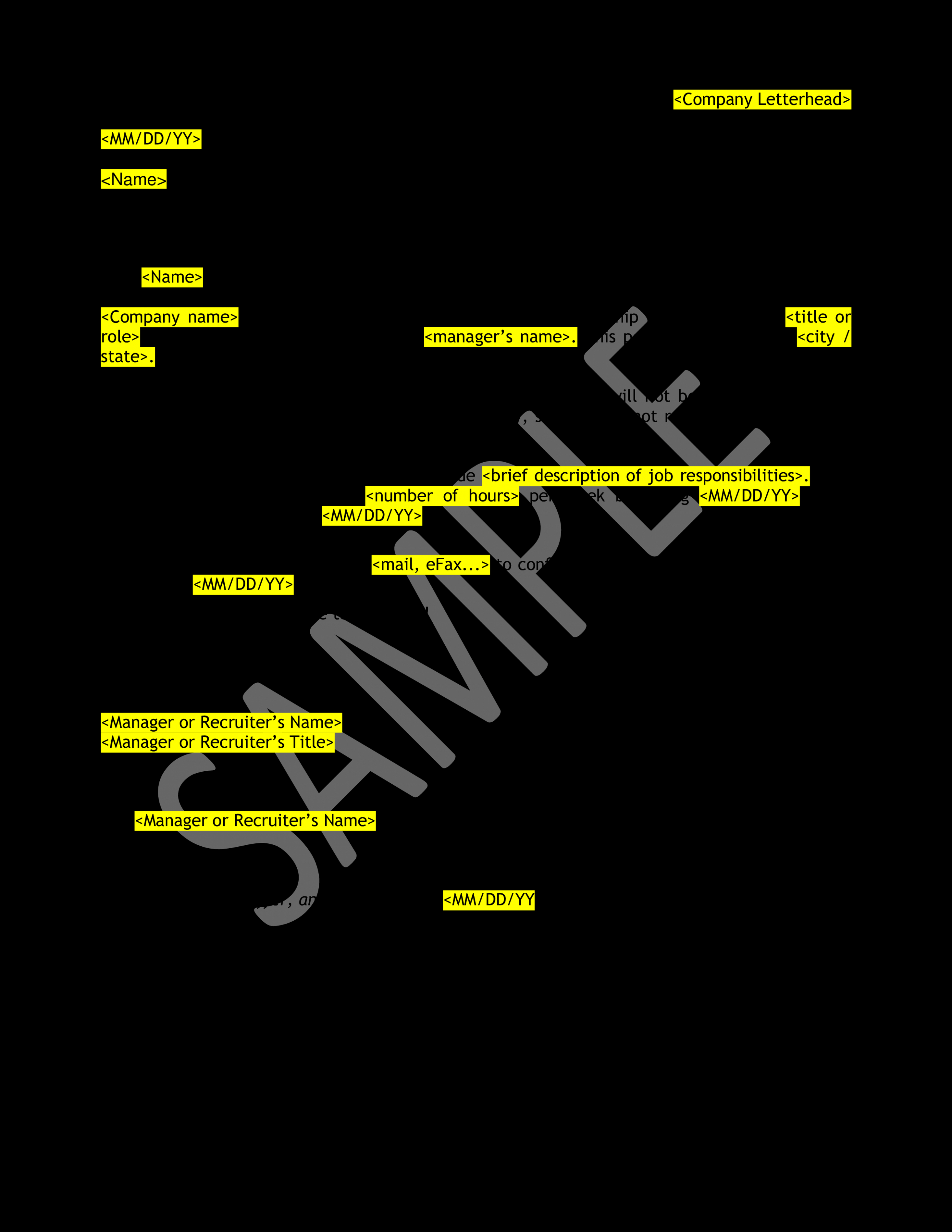 Printable Offer Letter Template For Internship With No Pay Doc