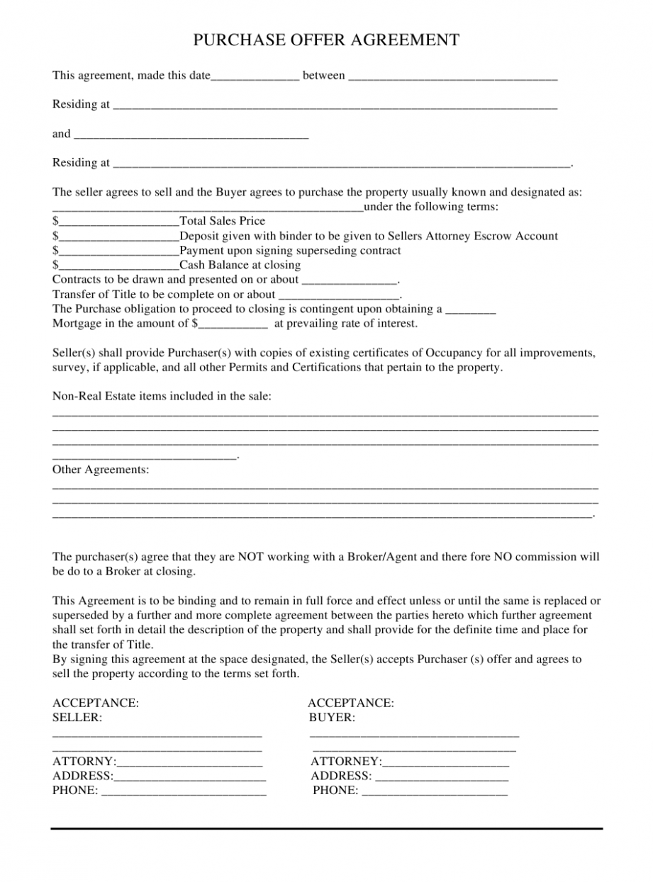 Free Offer To Purchase Contract Template PDF