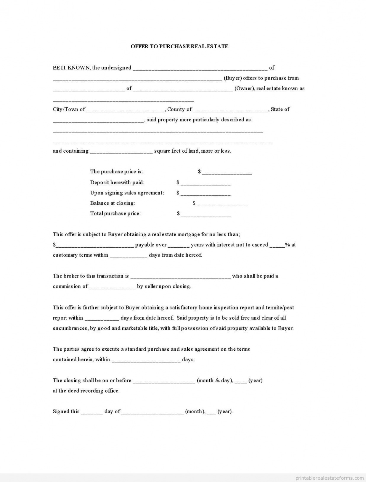 Editable Offer To Purchase Contract Template Doc