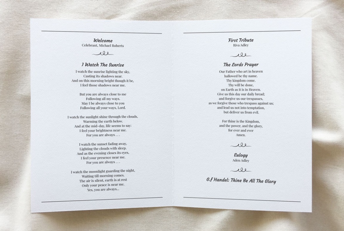 Editable Order Of Funeral Service Template PDF Editable Order Of Funeral Service Template PDF