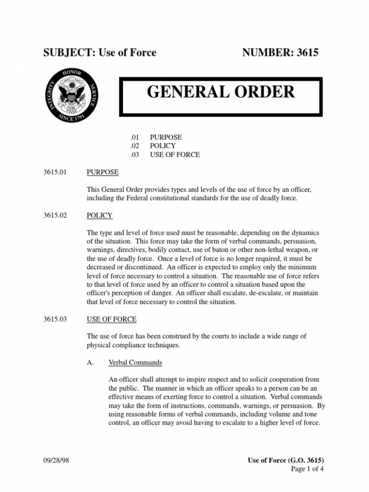 Printable Police General Order Template PDF