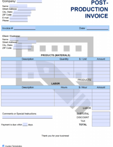 Editable Post Production Invoice Template PDF