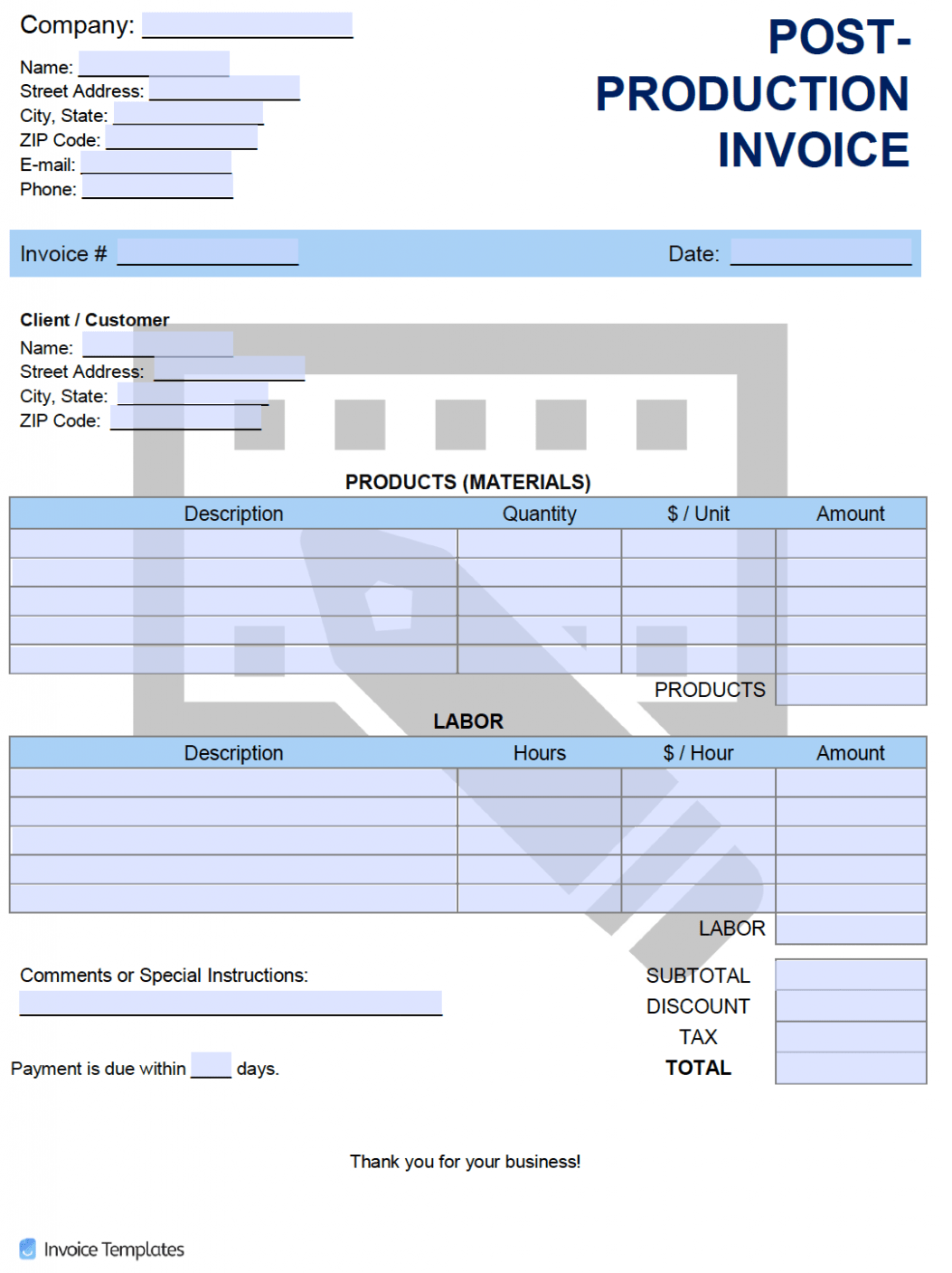 Editable Post Production Invoice Template Doc