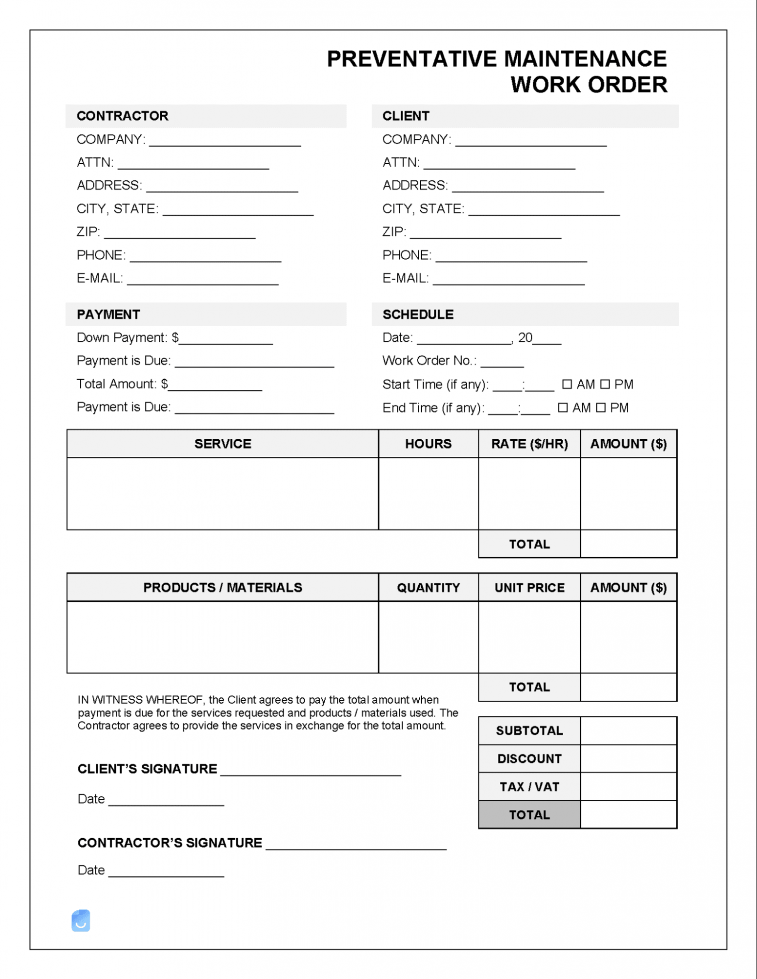 Editable Print Shop Work Order Template PDF