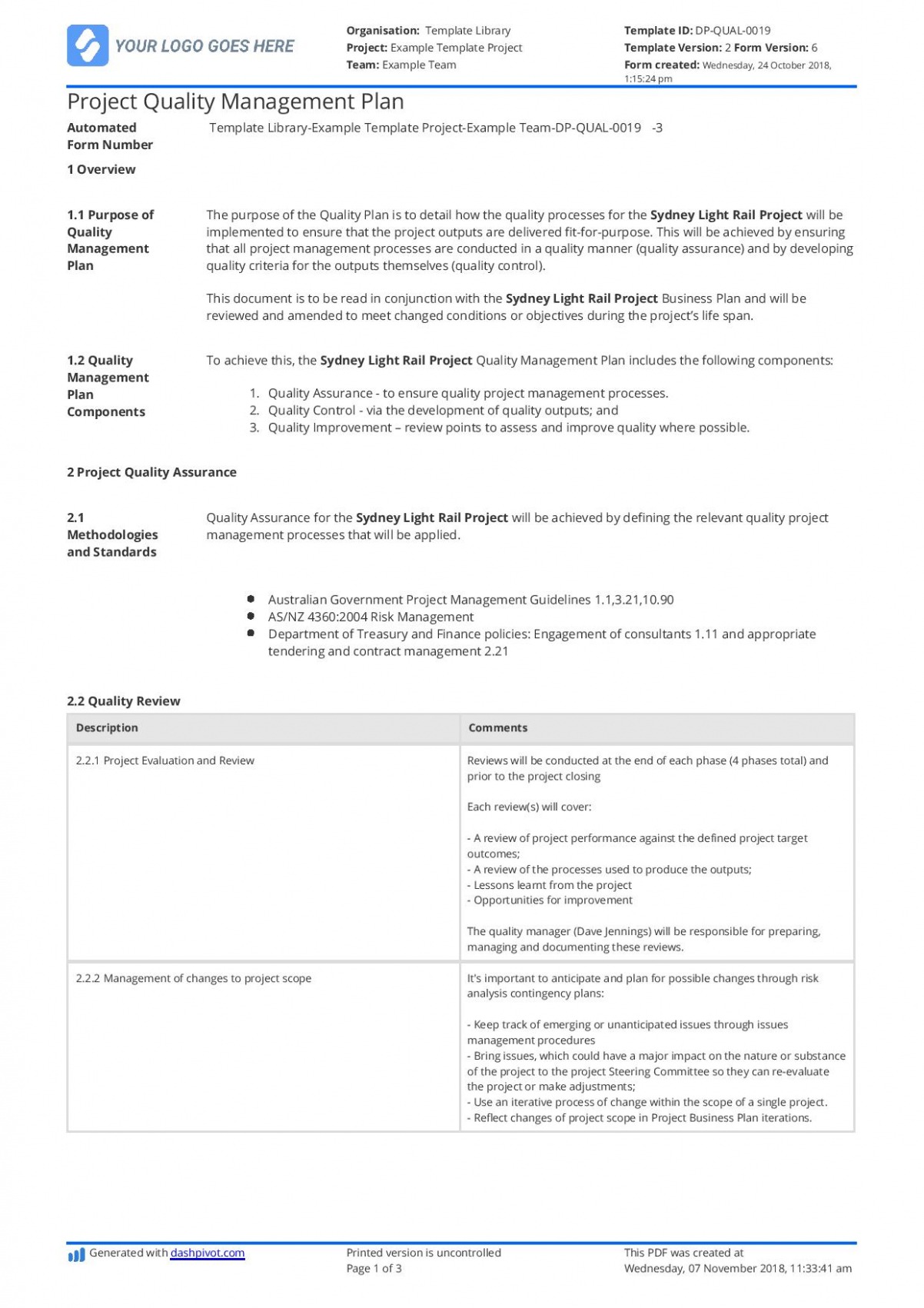 Project Quality Management Plan Template Excel Project Quality Management Plan Template Excel