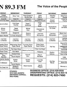 Printable Radio Station Schedule Template Doc