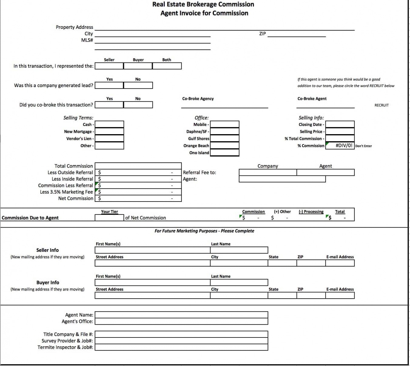 Printable Real Estate Commission Invoice Template 