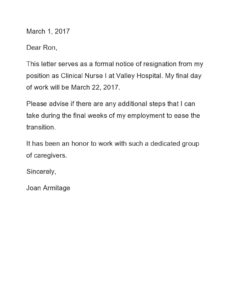 Editable Resignation Letter As Caregiver Docs
