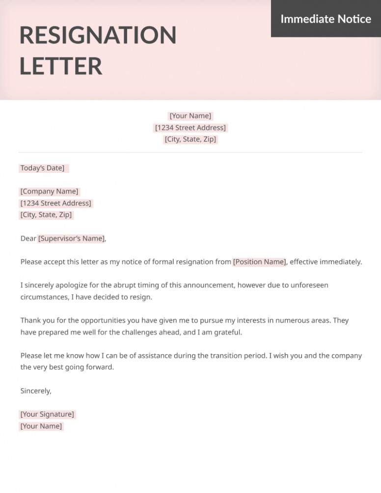 Free Resignation Letter Due To Back Pain Docs