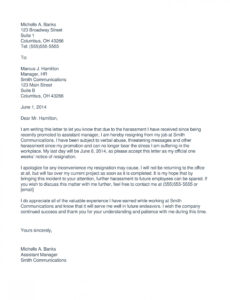 Free Resignation Letter Due To Harassment PDF
