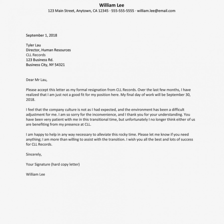 Editable Resignation Letter Due To Hostile Work Environment Word