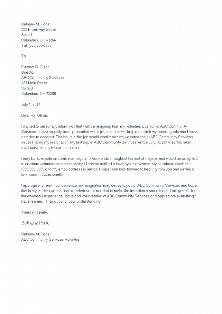  Resignation Letter From Volunteer Position CSV