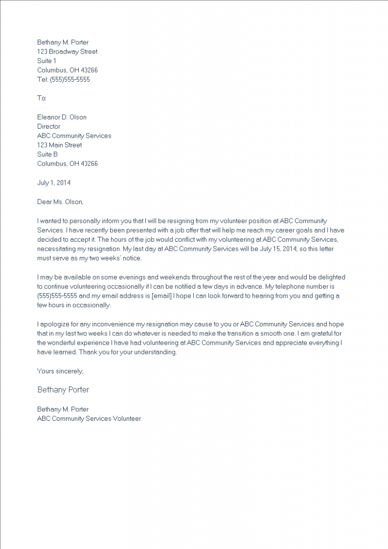 Resignation Letter From Volunteer Position CSV Resignation Letter From Volunteer Position CSV