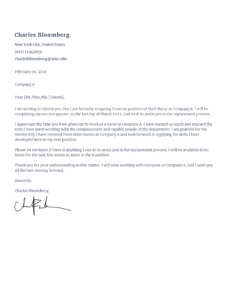 Free Resignation Letter Template For Nurses Docs