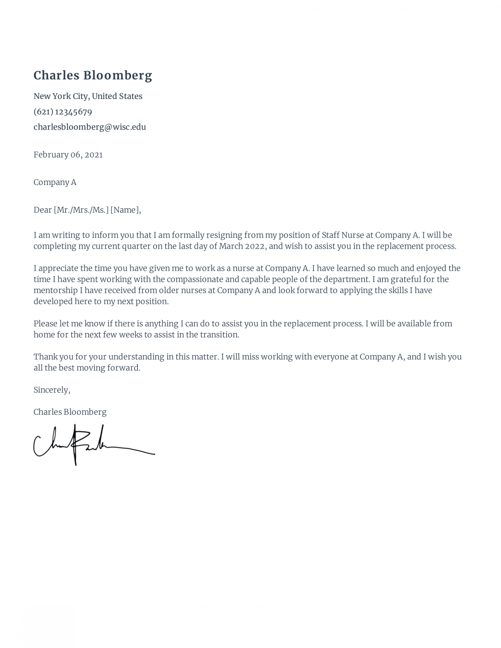 Printable Resignation Letter Template For Nurses Sample Printable Resignation Letter Template For Nurses Sample