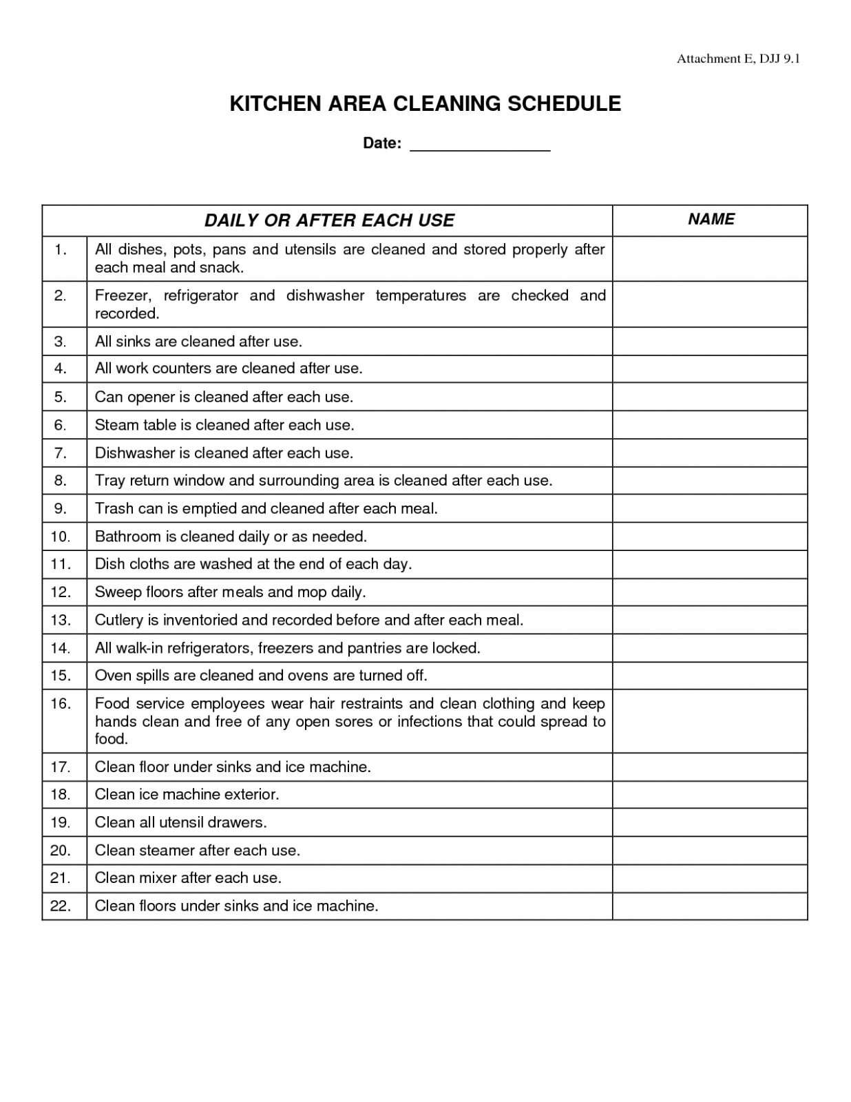 Restaurant Kitchen Cleaning Schedule Template