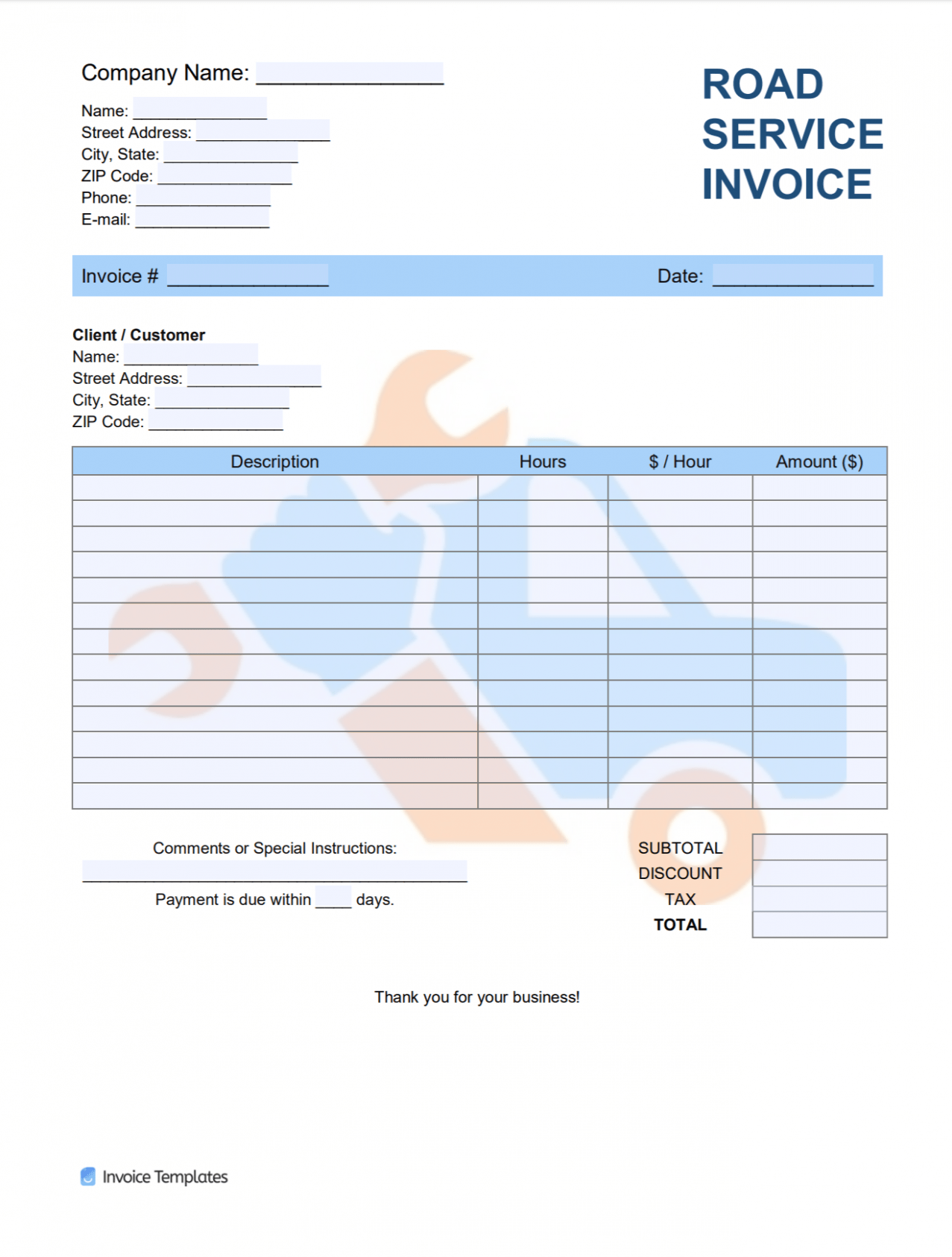 Sample Road Service Invoice Template Sample