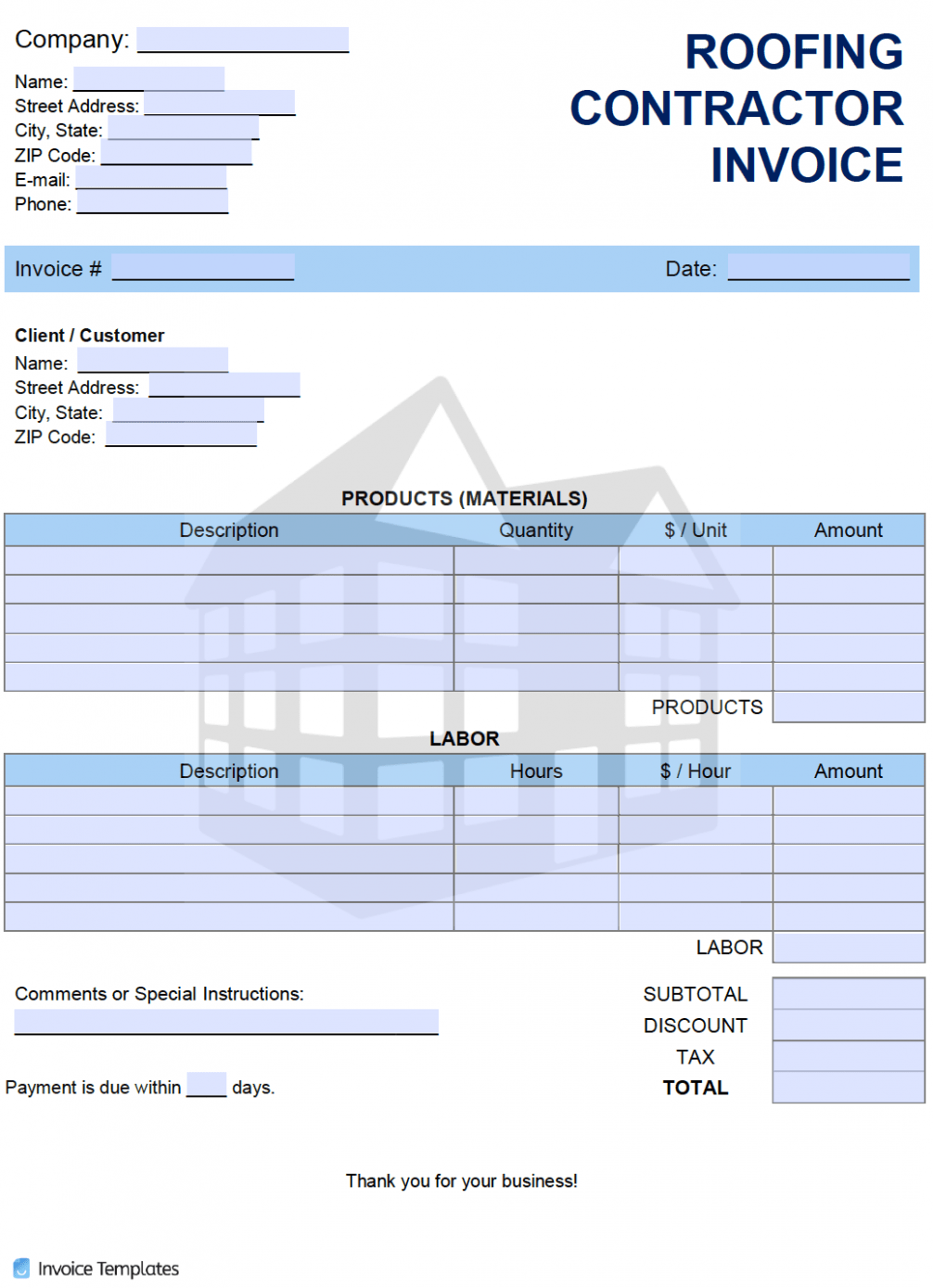 Printable Roof Repair Invoice Template Printable Roof Repair Invoice Template