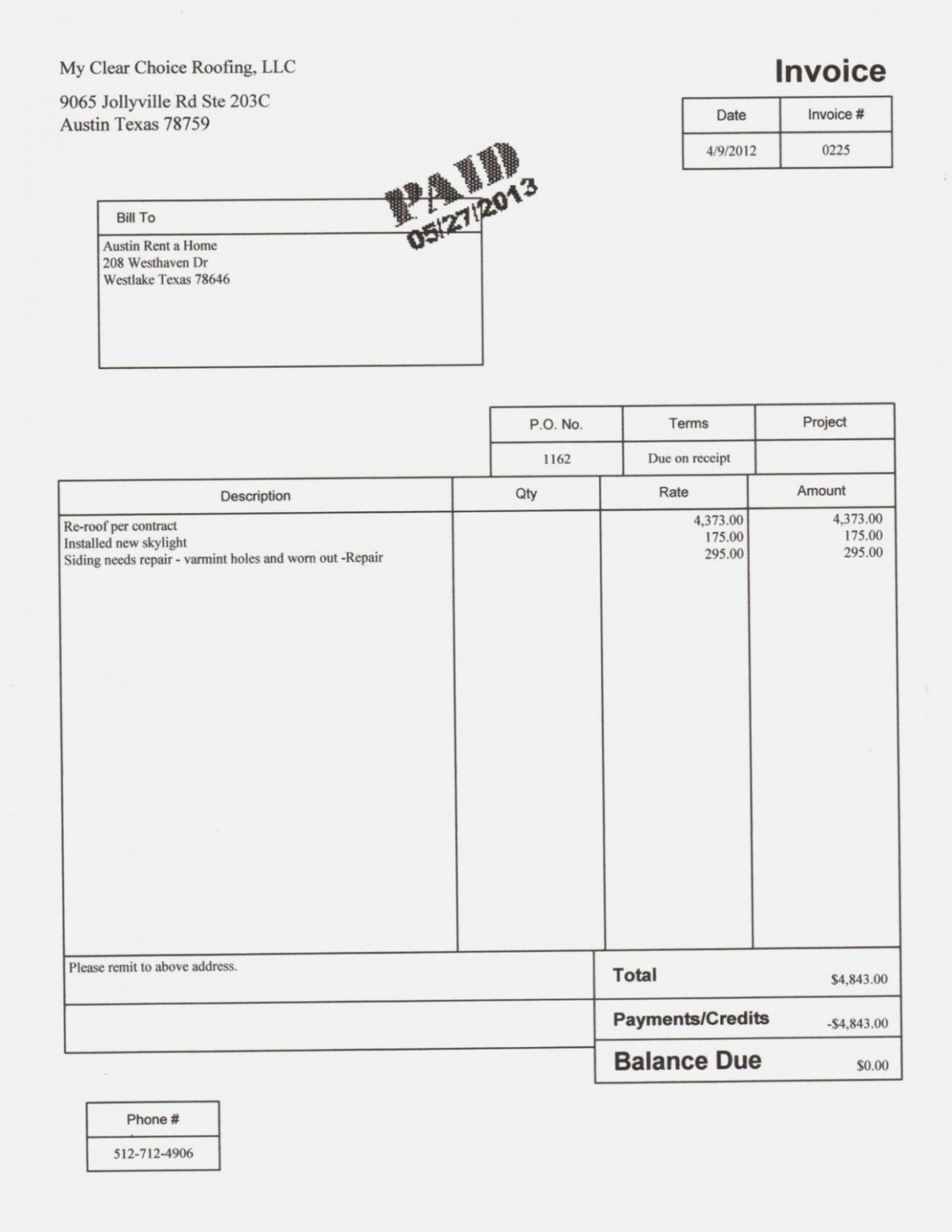 Sample Roof Repair Invoice Template Sample Roof Repair Invoice Template