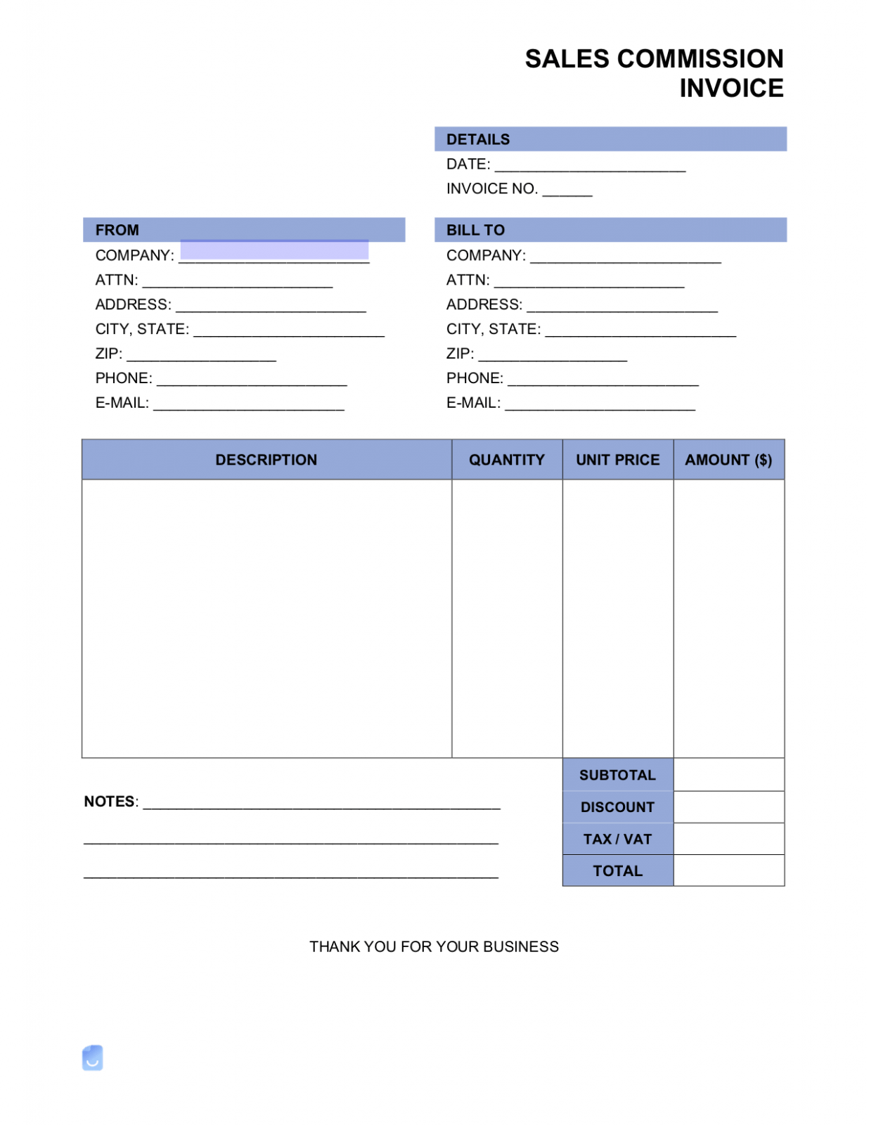 Sample Sales Commission Invoice Template Doc