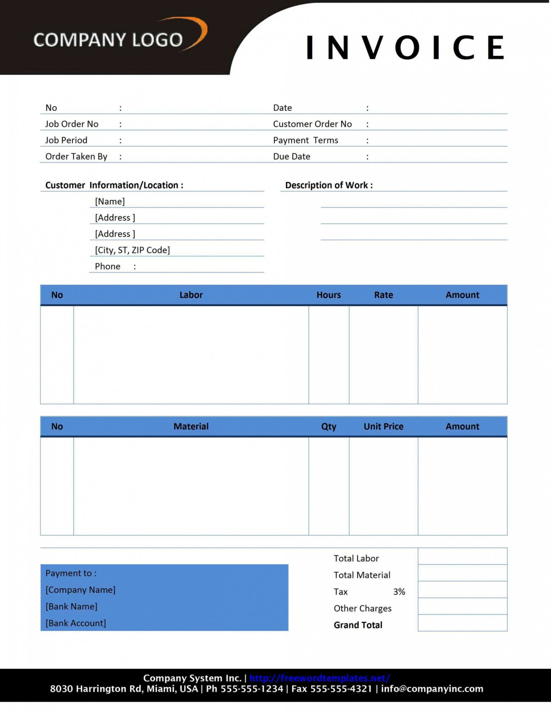 Printable Sample Plumbing Invoice Template Sample