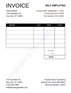 Sample Self Calculating Invoice Template