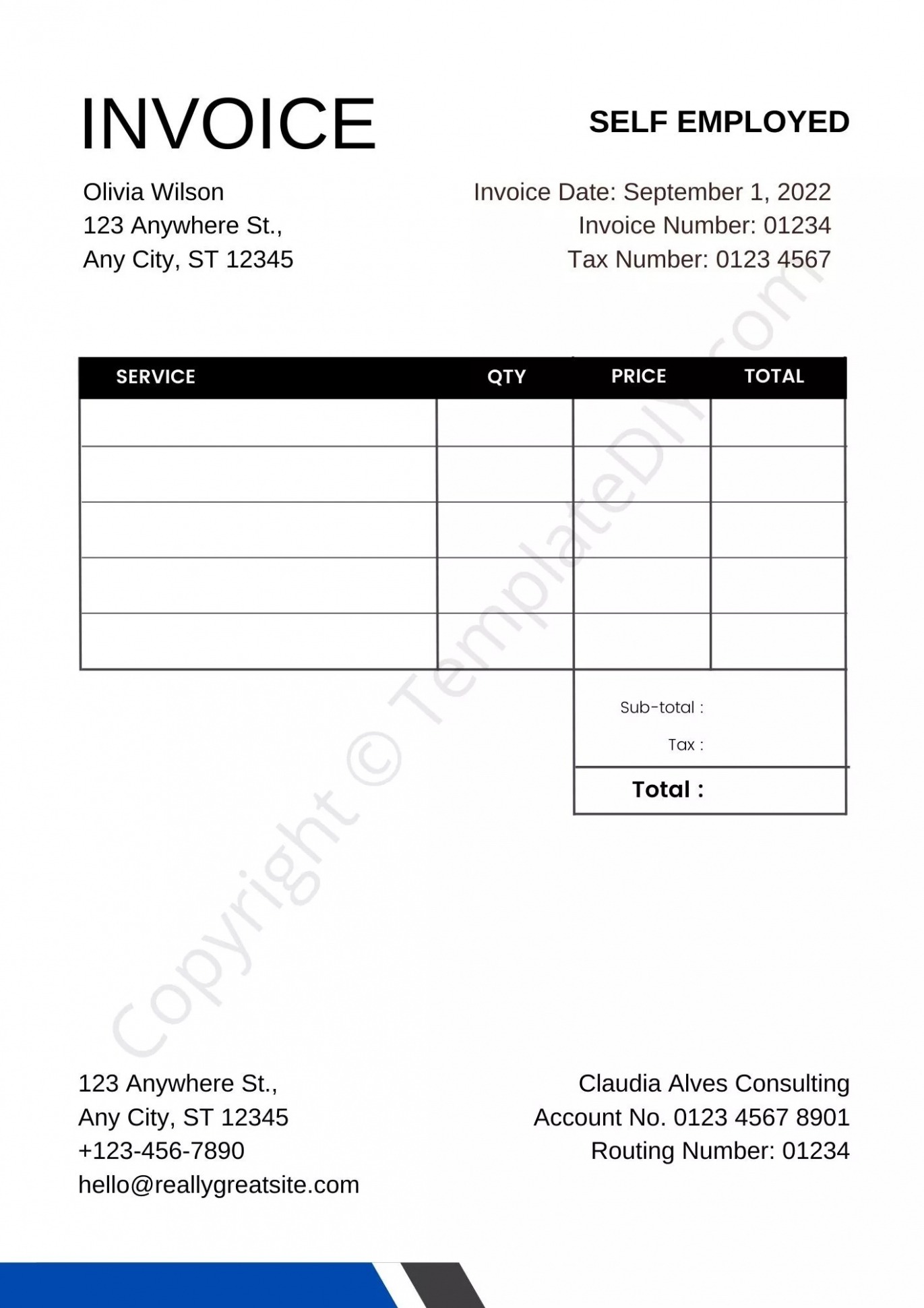 Printable Self Calculating Invoice Template Docs