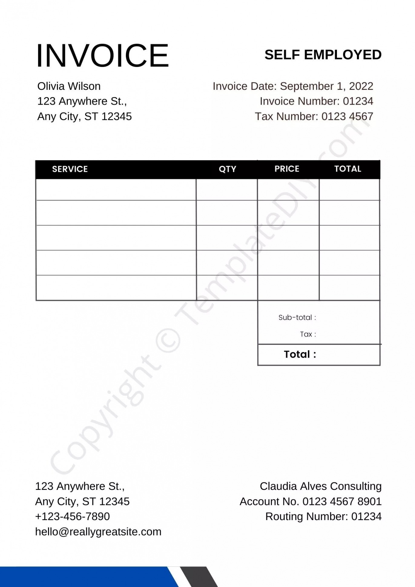 Printable Self Calculating Invoice Template Docs Printable Self Calculating Invoice Template Docs