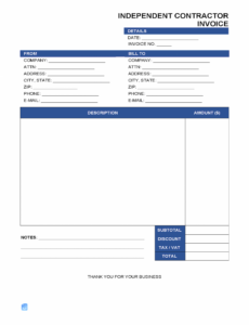 Printable Self Employed Contractor Invoice Template Doc