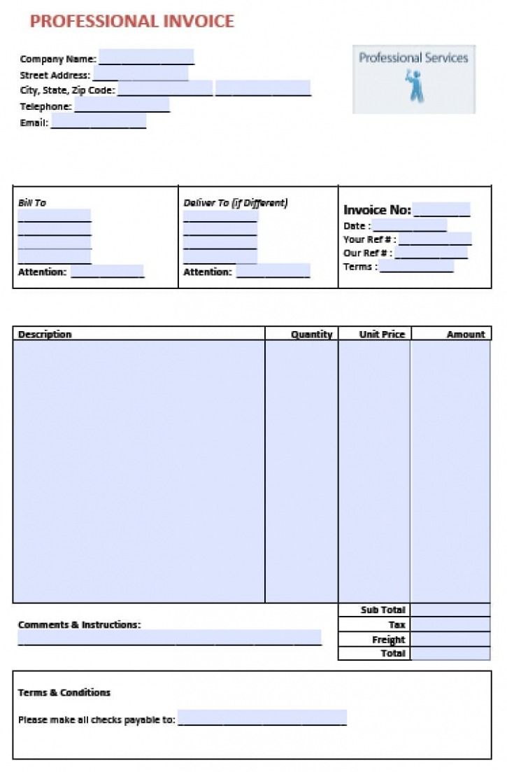Printable Service Billing Invoice Template Word Printable Service Billing Invoice Template Word